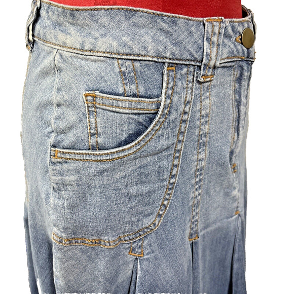Soft Surroundings Long Blue Ombre Denim Maxi Skirt Flare Pleats Pockets Size XSP - Picture 8 of 9